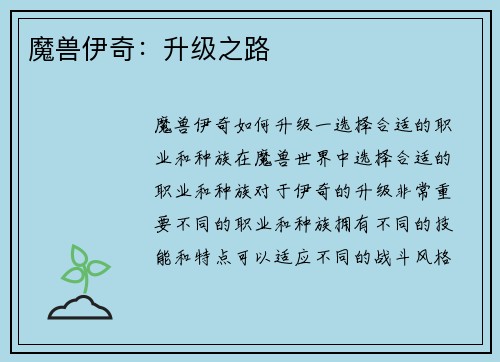 魔兽伊奇：升级之路